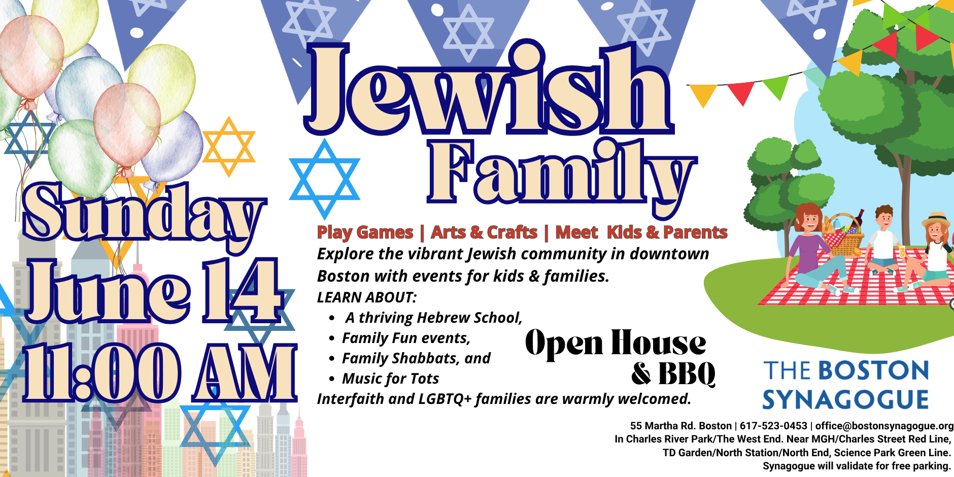Jewish Family Open House & BBQ at The Boston Synagogue